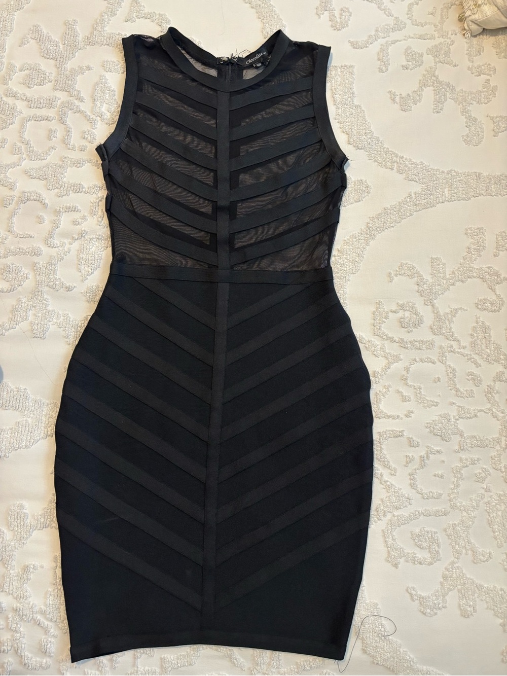 Chocolate Black Striped Mesh Bodycon Mini Dress